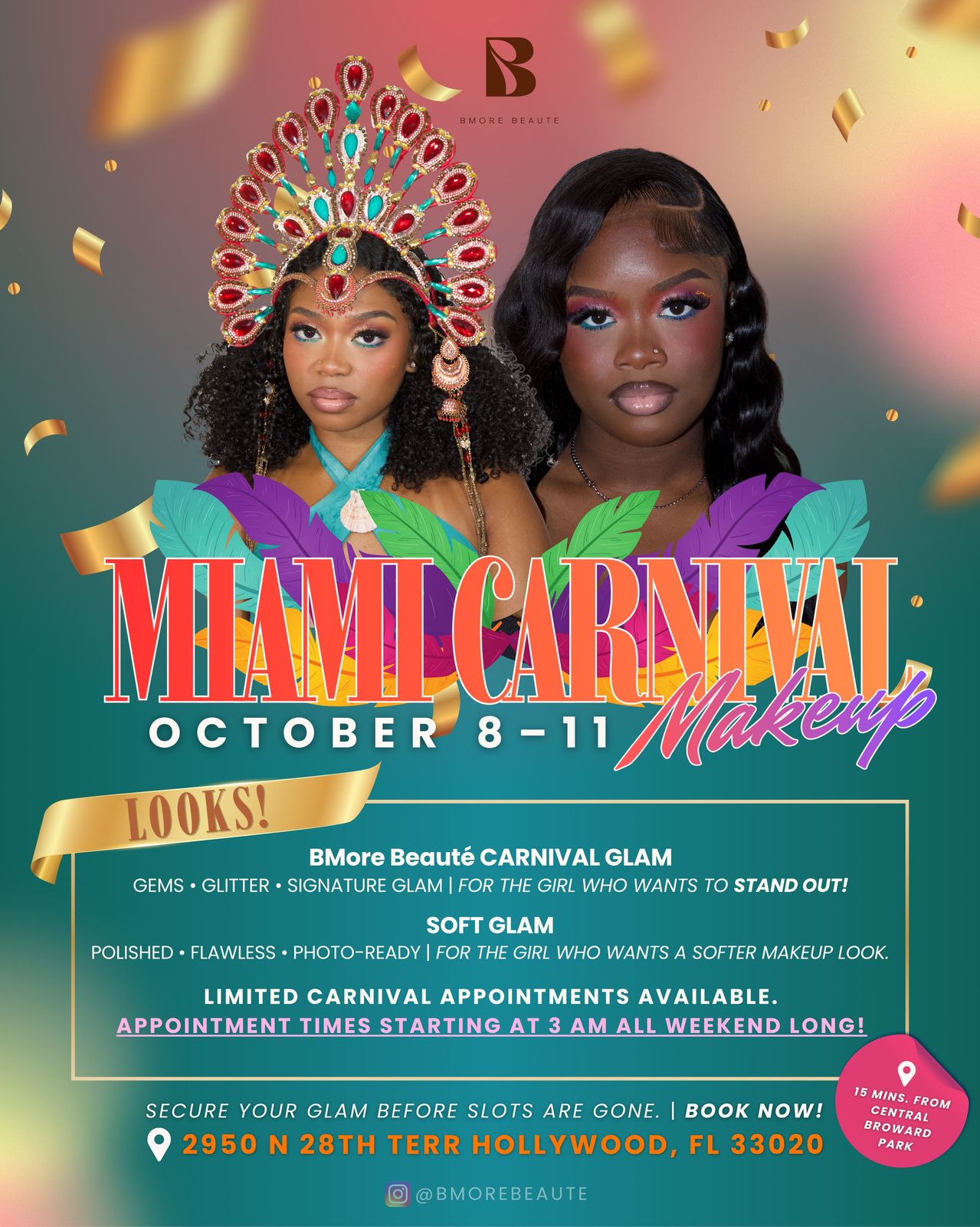 BMore Beauté Miami Carnival makeup flyer, October 8-11