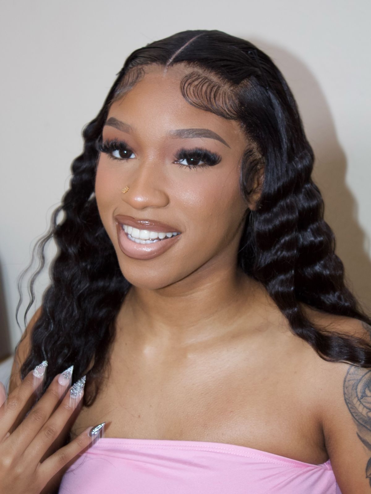 Glam with full lashes and a nude gloss